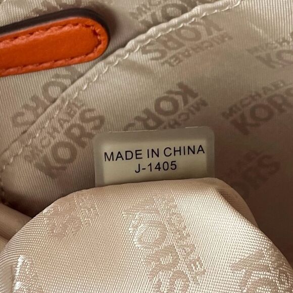 NEW MICHAEL Michael Kors Beige Tan Orange Signature Canvas & Leather Tote Large - Picture 13 of 16